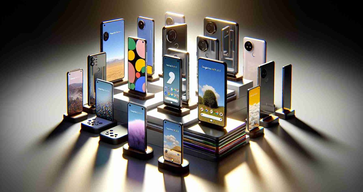 A high-definition, realistic image showcasing various exciting alternatives to the Google Pixel 9 smartphone. The scene should include an assortment of high-end smartphones with unique features and sleek designs displayed on a table or a clean surface. These alternatives should include phones with brilliant displays, advanced camera systems, outstanding performance capabilities, and innovative designs. The perspective should convey comparison, offering a diverse choice to potential smartphone buyers.