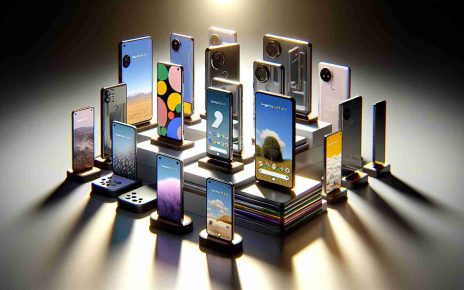 A high-definition, realistic image showcasing various exciting alternatives to the Google Pixel 9 smartphone. The scene should include an assortment of high-end smartphones with unique features and sleek designs displayed on a table or a clean surface. These alternatives should include phones with brilliant displays, advanced camera systems, outstanding performance capabilities, and innovative designs. The perspective should convey comparison, offering a diverse choice to potential smartphone buyers.