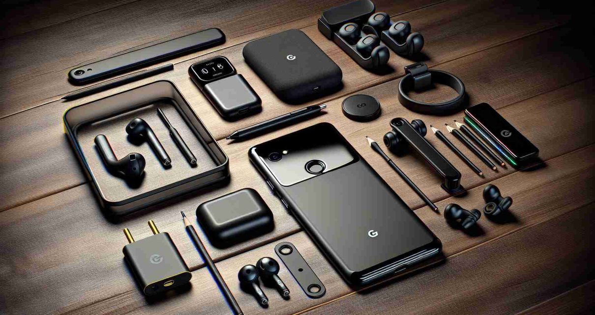 A high definition realistic image showcasing a selection of premium accessories that aim to augment the experience of using a Pixel 9 smartphone. These might include a protective case, wireless earbuds, a power bank, a screen protector, and a car mount. These accessories are neatly arranged on a wooden table with the Pixel 9 in the middle, highlighting their compatibility and enhancing usage experience.