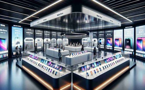 Realistic high-definition depiction of a newly opened mobile store in Europe, boasting a carefully curated, innovative selection of mobile phone titles, highlighting the technological advancement and modernity of the retail location. The store interior should exude an ultramodern vibe, with sleek design elements and displays showcasing a broad spectrum of cutting-edge mobile phones. The atmosphere should mirror the excitement and expectation associated with the introduction of new technological products to the market.