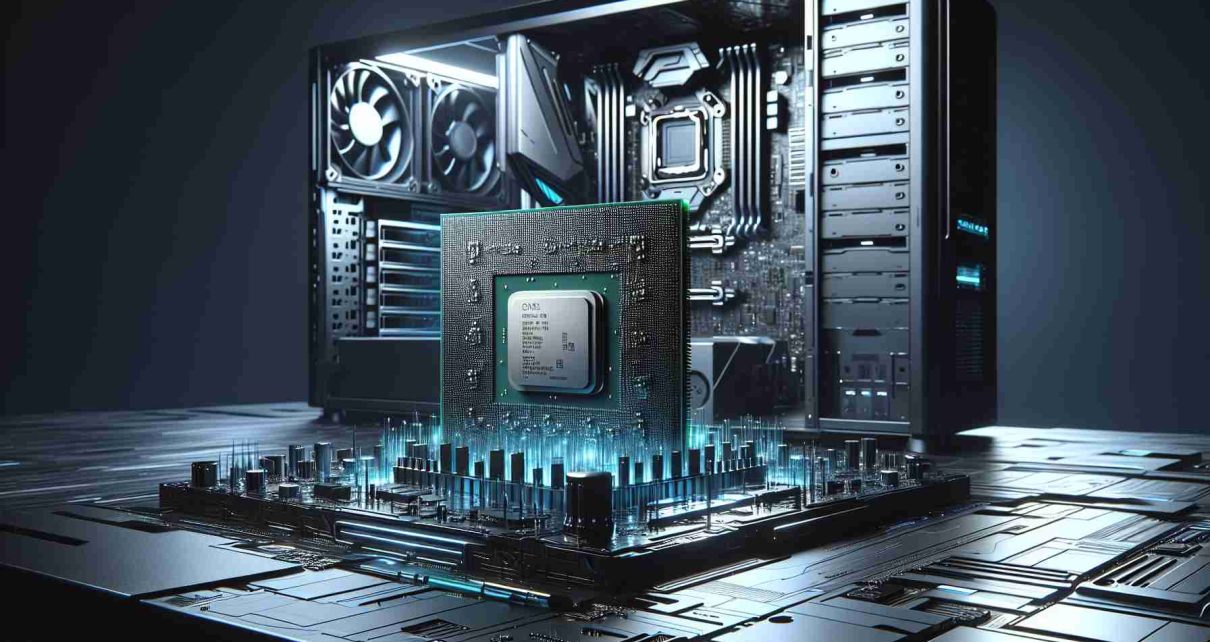 A high-definition, realistic image portraying the revolution of desktop computing caused by the introduction of Zen 5 processors. The image shows a sleek, modern computer desktop setup with the latest Zen 5 processor integrated into a cutting-edge architecture. Render the chip to showcase its intricate circuits and advanced technology. The ambient surrounding can have a futuristic and highly advanced feel to resonate with the power and efficiency the Zen 5 brings to computing.