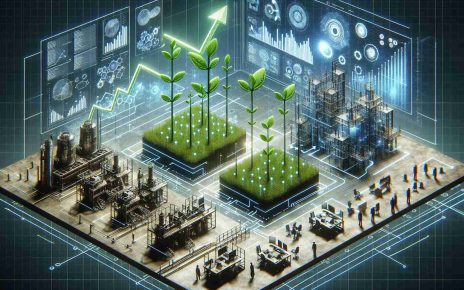 A high-definition, realistic image of an abstract representation of a tech giant company restructuring for future expansion. The picture may include iconography of growth such as sprouting plants, ascending graphs, machines updating their systems, and office spaces reconfiguring their layouts. Sections of code and digital interfaces can denote technological progression, and a diverse group of employees can indicate the company's workforce adapting to change.