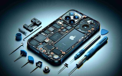 Conceptual design of the advanced iPhone 16 Pro, emphasizing its cutting-edge camera technology and enhanced repairability. The image should pay particular attention to the detailed layout of the camera lenses, insinuating progression in photographic capabilities. Also, it should subtly hint towards the device's improved repairability, maybe through showcasing a tool set or a broken-down yet repairable component next to the phone. The illustration is to be realistic and high definition, capturing the sleek, modern aesthetics of such an advanced tech gadget.