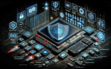 A high-definition, realistic portrayal of enhanced cybersecurity features in a hypothetical latest software update. Depict a variety of advanced tools such as intricate firewalls, secure shield symbols, encrypted data streams, and secure cloud storage. To illustrate the notion of upgrades, include imagery of software code being 'upgraded' or evolving, such as binary code transitioning into a more complex, obfuscated script.