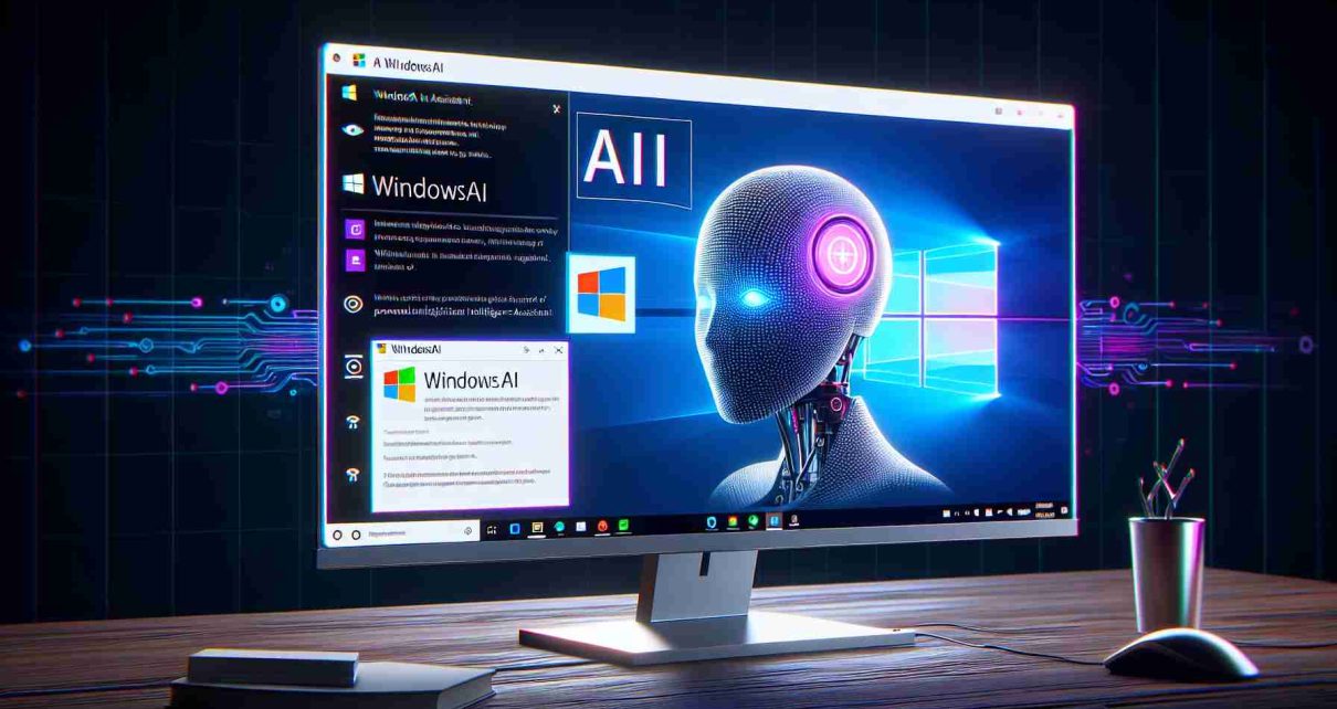 A high-definition, realistic image showcasing the reveal of 'WindowsAI', framed as a personal artificial intelligence assistant specifically designed for Windows users. The image should feature a modern, clean, and user-friendly computer interface, with a corner notification or banner introducing WindowsAI. The AI assistant should be represented by a symbolic icon or simple avatar inherent to its functionality. Please include digital elements to indicate AI, such as parsing codes or binary numbers, and the Windows logo to denote affiliation.