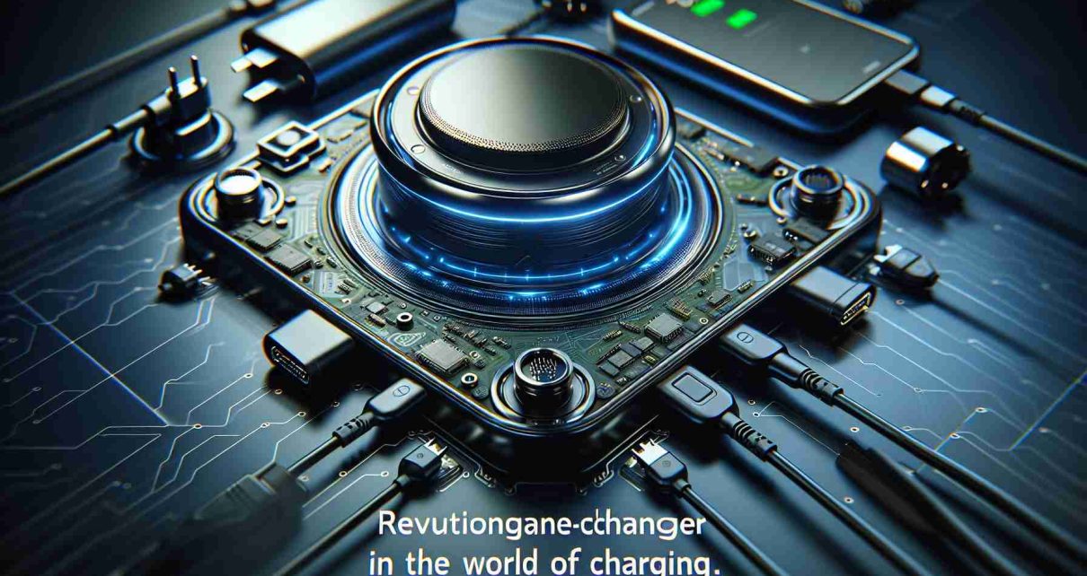 Create a high-definition, realistic image showcasing a revolution in technology charging methods. The image should highlight an outstanding device dubbed as a 'game-changer' in the world of charging. This should express state of the art design, impressive functionality, and cutting-edge technology features.