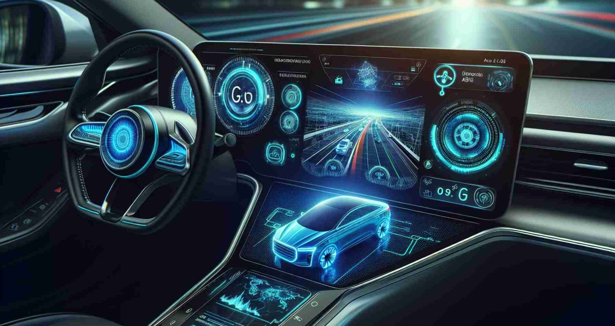 A realistic, high-definition image depicting future technology that will revolutionize the driving experience. Imagine an advanced autonomous driving system integrated into a modern vehicle's dashboard. The display shows real-time traffic analysis, advanced navigation features, and a sophisticated AI that offers prompts and advice to the driver.