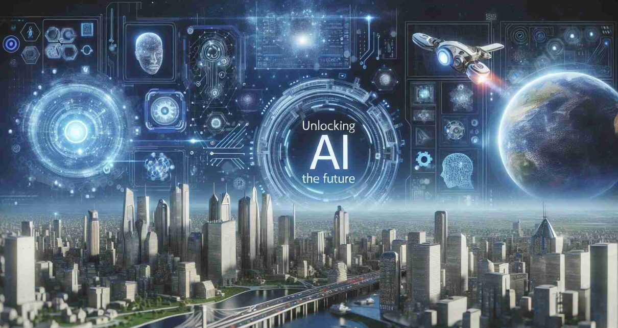 A hyper-realistic, high-definition image presenting a concept of unlocking the future with Artificial Intelligence. Display elements such as AI-powered gadgets, futuristic city landscapes, advanced digital interfaces envisaging the latest technological innovations anticipated for the year 2025. The theme should convey a sense of hope, progress, and excitement for the possibilities that AI might bring in our near future.